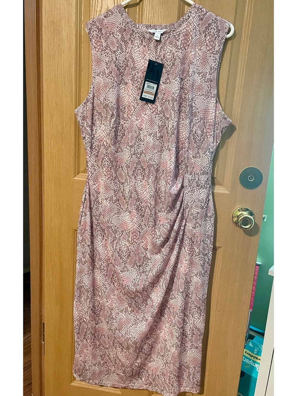 Nine West Women’s Sleeveless Pink Snake Print Sheath Dress Size 2xl